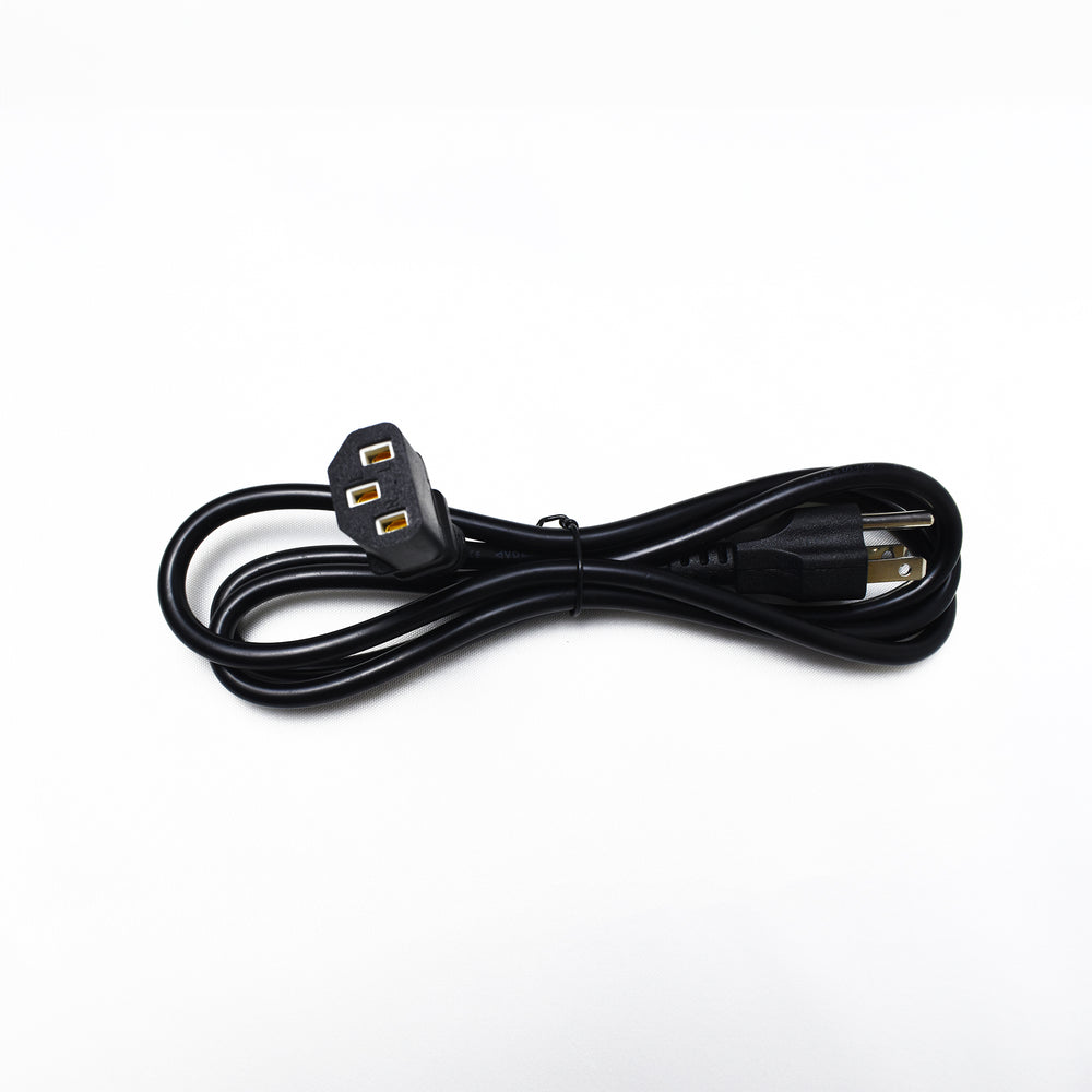 A Standard Black Power Cord for other Ionic Detox Machines and some Whole Body Vibration Machines.  This image shows the plug in end and the shape of it.