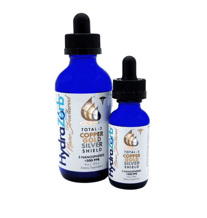 Maxx H2O Shield - Nano Copper Gold and Silver Delivered with Hydrazorb Structured Water (4 Fl Oz)