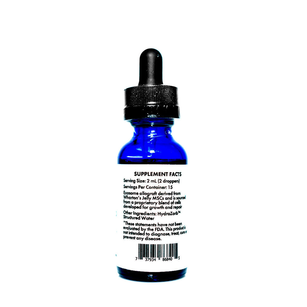 Back of the Maxx H2O Exosome Renewal bottle showing the supplement facts