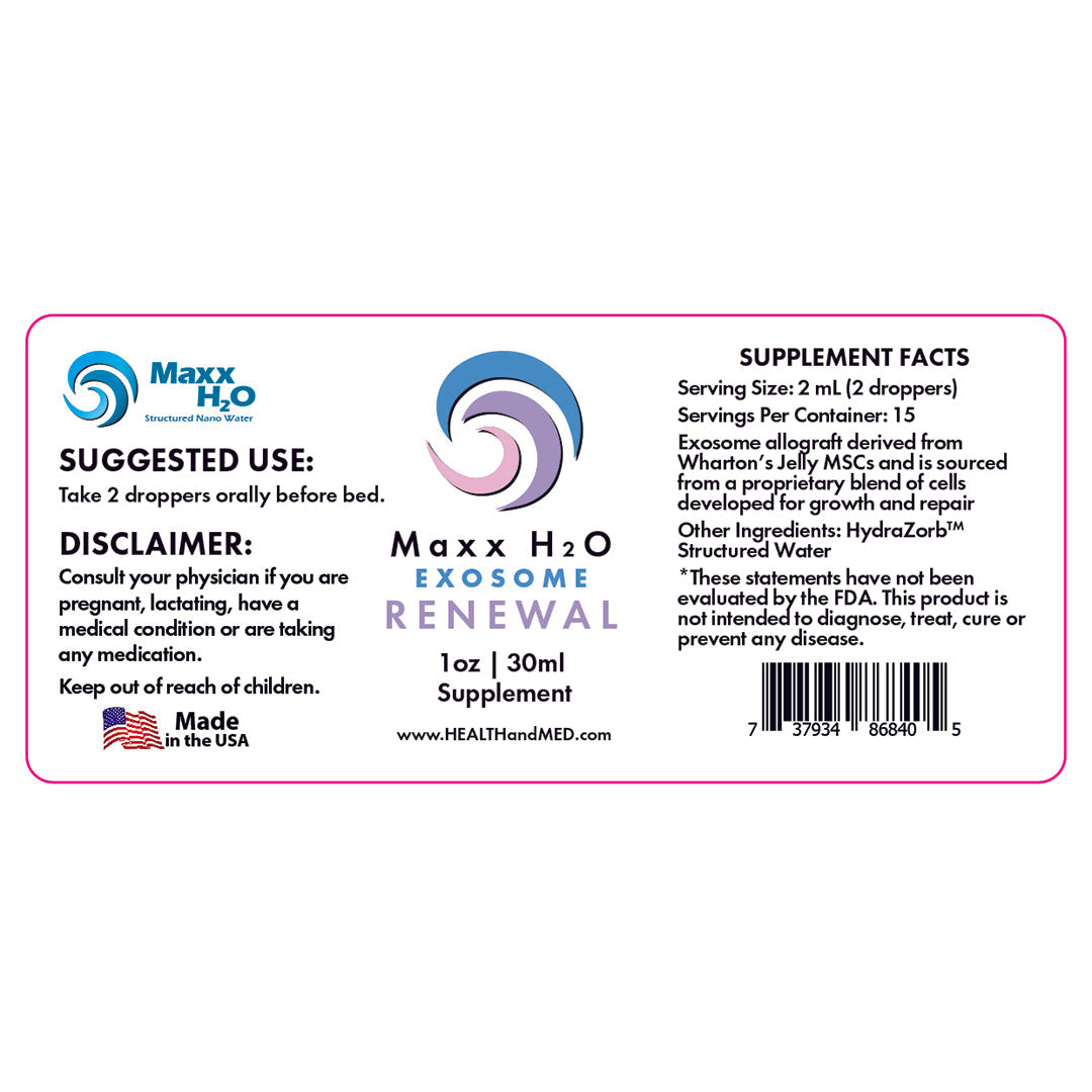 Label of the Maxx H2O Exosome Renewal Supplement