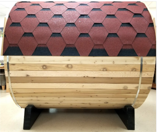 6' Canadian Red Cedar Barrel Sauna Spa, Usable for 4 to 6 Persons - Side view