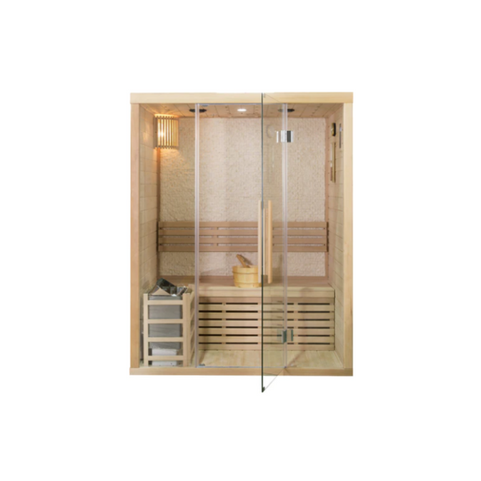Canadian Hemlock Glass Front Indoor Swedish Wet & Dry Traditional Steam Sauna – 4.5KW Heater Upgrade for 2 Persons