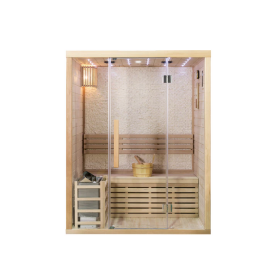 Canadian Hemlock Glass Front Indoor Swedish Wet & Dry Traditional Steam Sauna – 4.5KW Heater Upgrade for 2 Persons