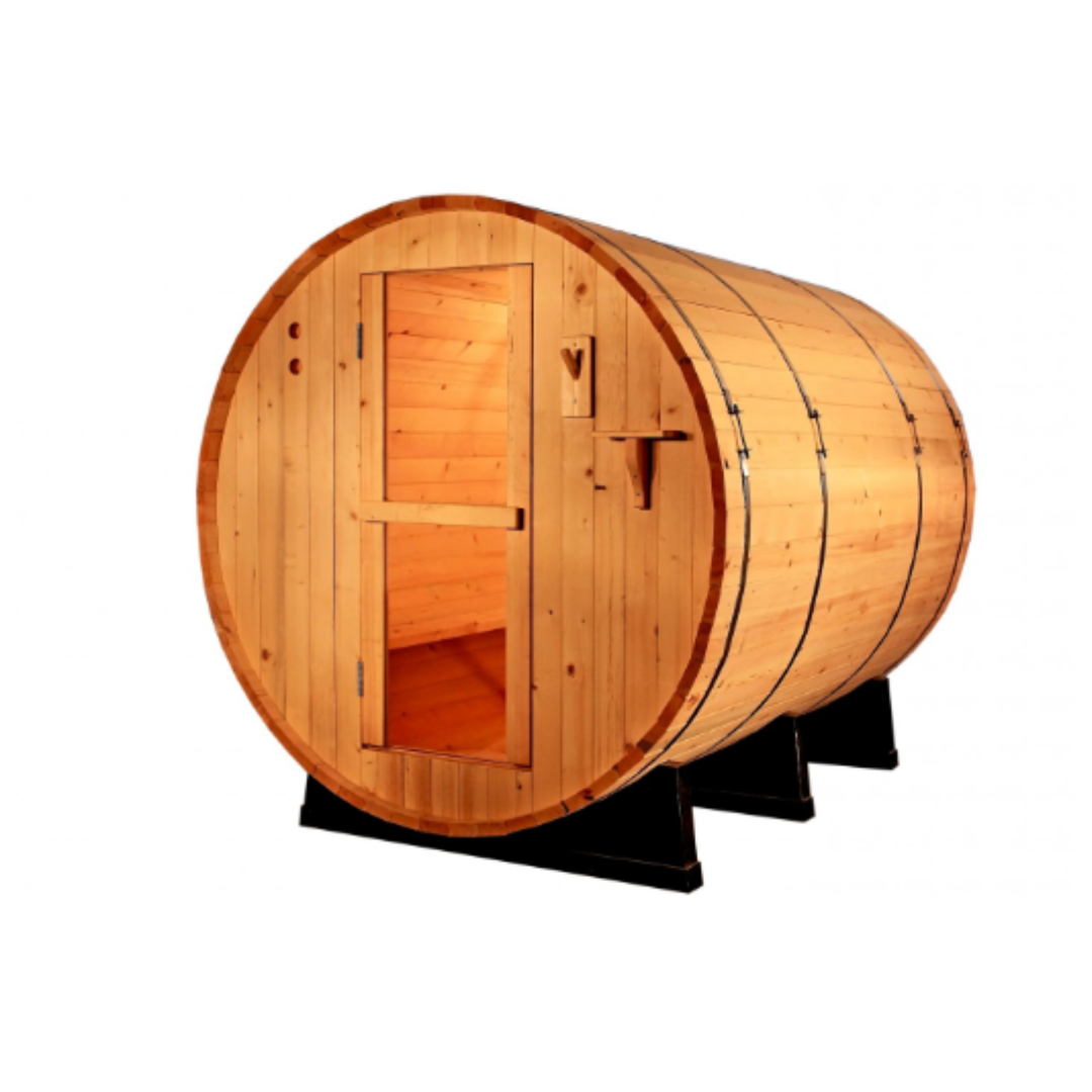 Canadian Pine Wood Barrel Sauna 8 Ft– Wet & Dry Traditional Swedish Steam Spa | Harvia 9KW Electric Heater Upgrade | Heats Up to 200°F
