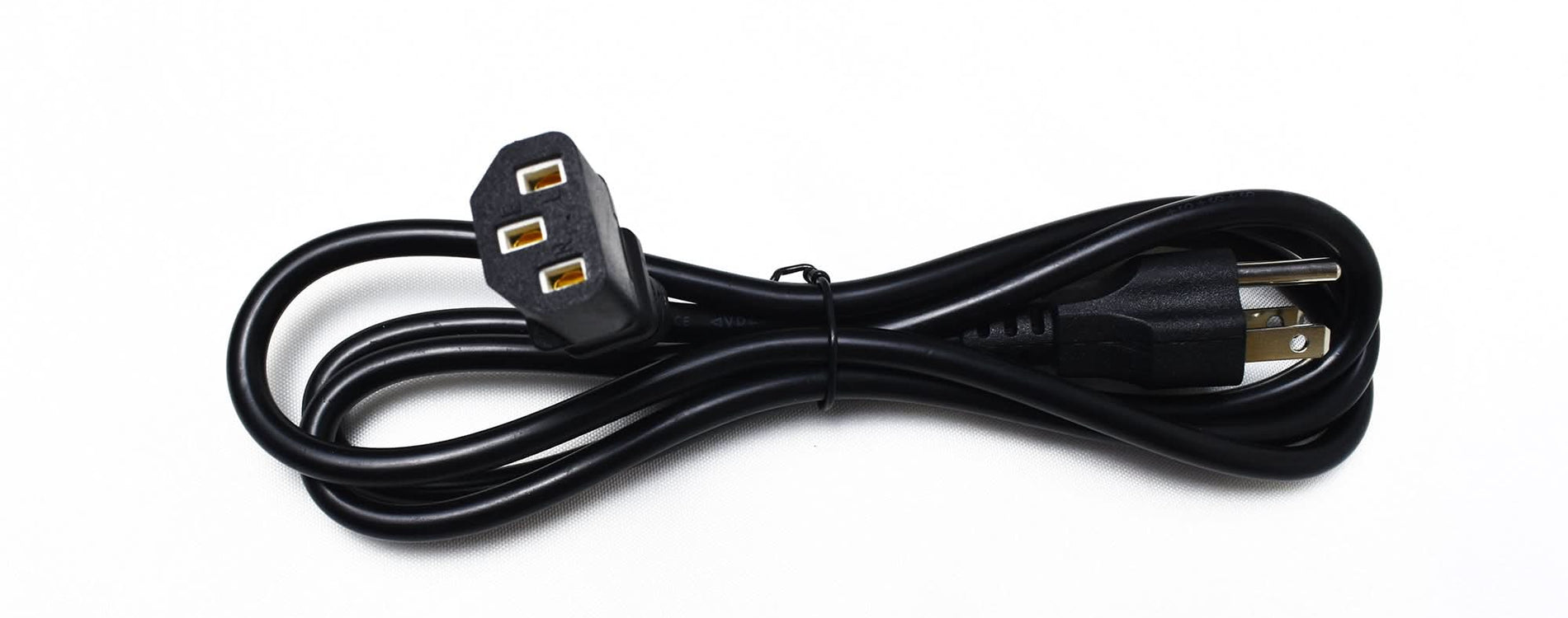 A Standard Black Power Cord for other Ionic Detox Machines and some Whole Body Vibration Machines.  This image shows the plug in end and the shape of it.