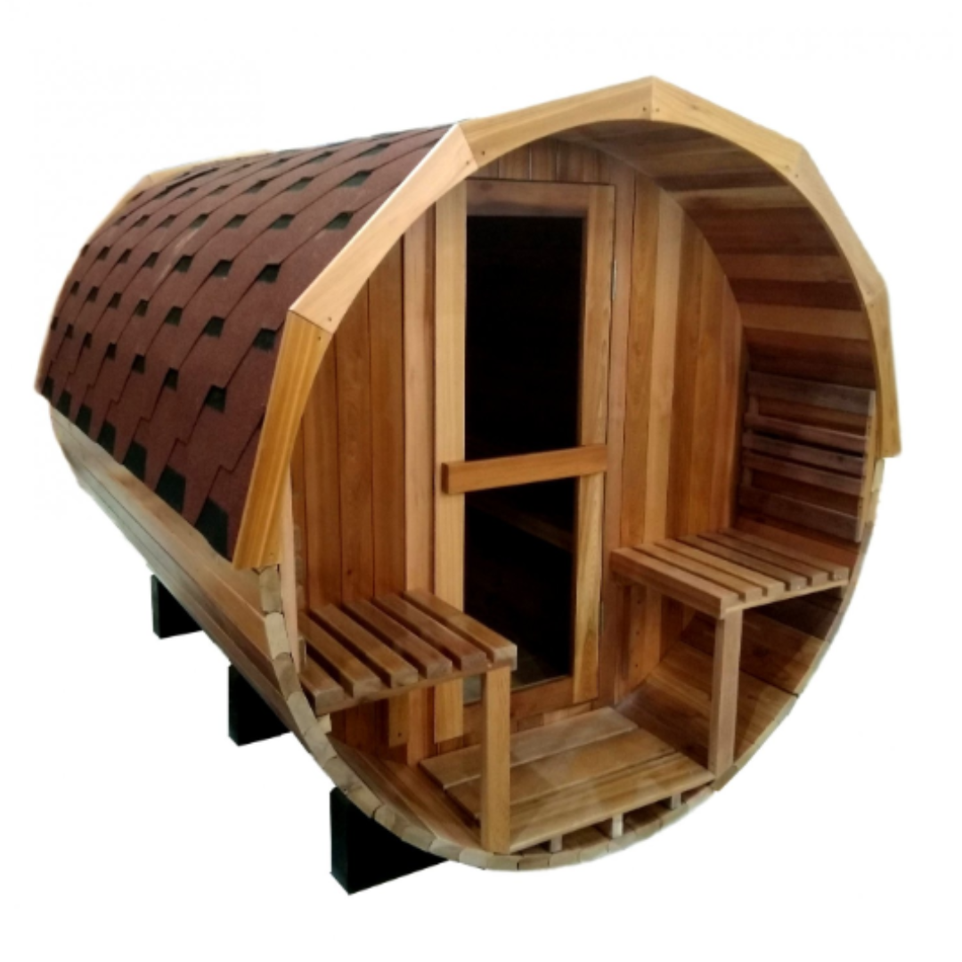 Large 6-8 Perons 8FT Canadian Red Cedar Wood Sauna Spa with Front Porch