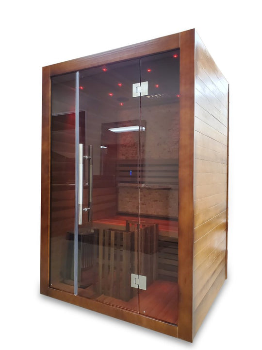 Canadian Red Cedar Wood Indoor Traditional Wet / Dry Swedish Steam Sauna SPA Harvia 6KW Heater Upgrade for 1 - 2 Persons