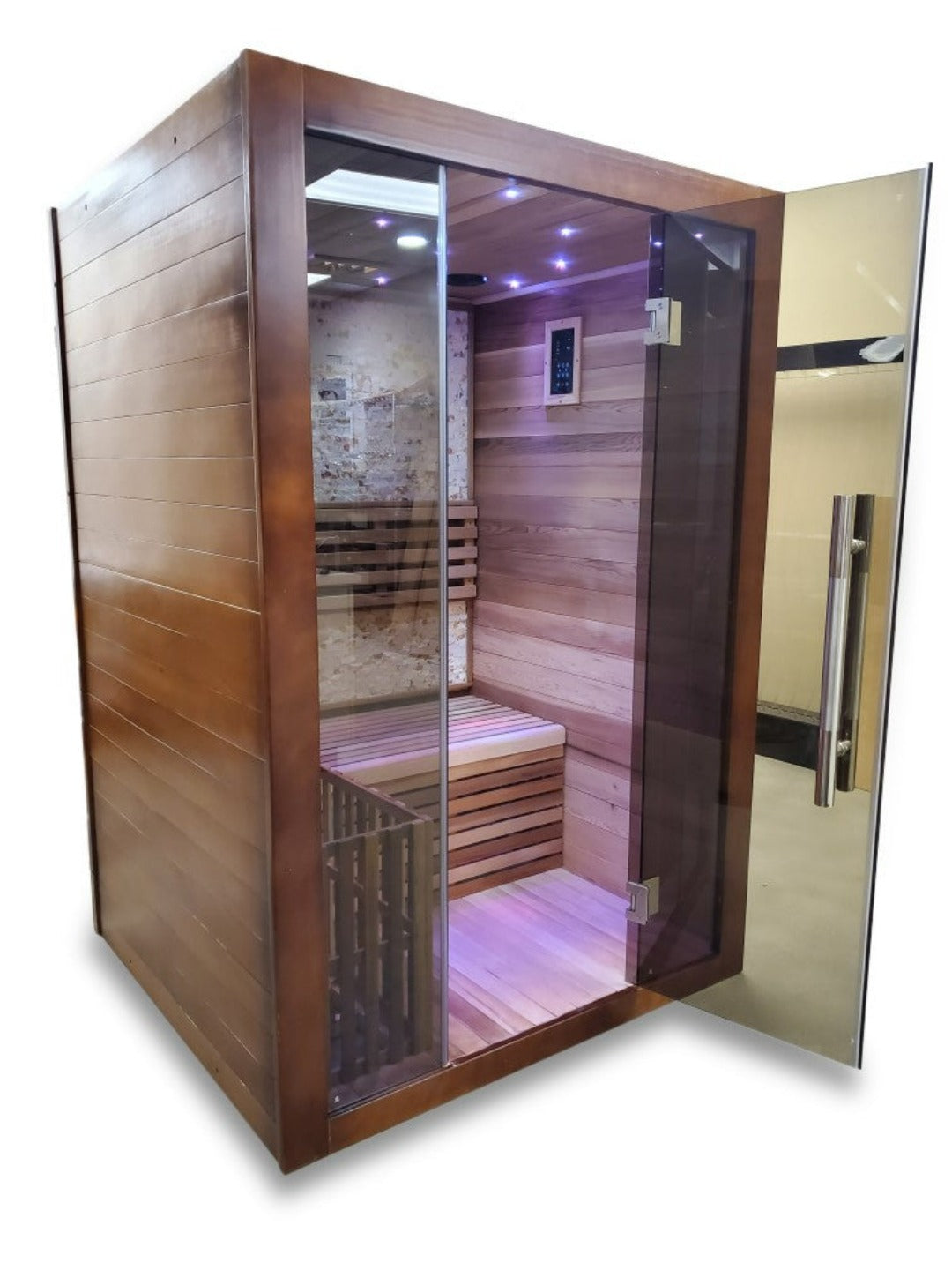 Canadian Red Cedar Wood Indoor Traditional Wet / Dry Swedish Steam Sauna SPA Harvia 6KW Heater Upgrade for 1 - 2 Persons, sde view