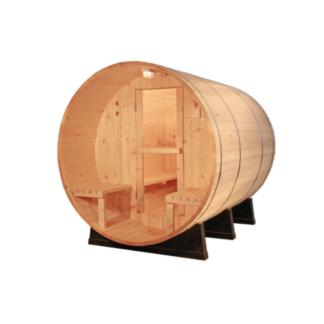 Canadian Pine Wood 6' Barrel Sauna with Porch
