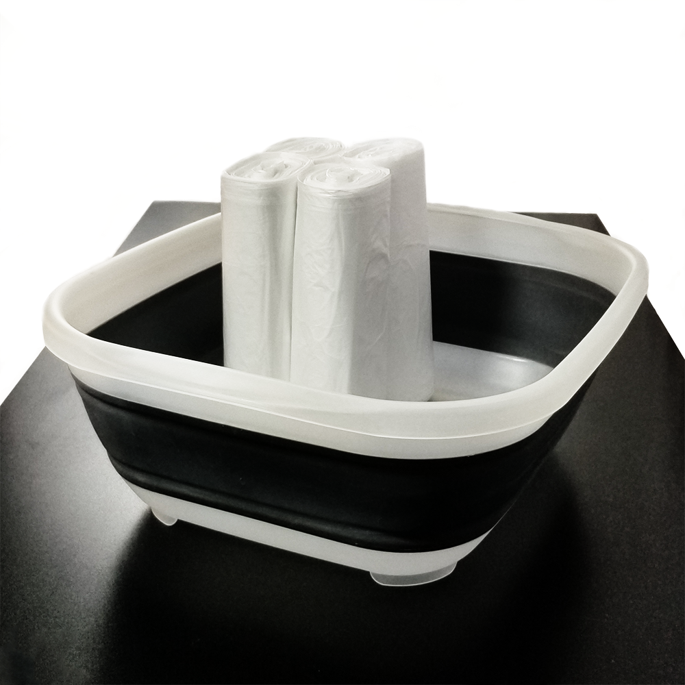 Collapsible Foot Tub Basin with 100 Liners standing up inside the tub