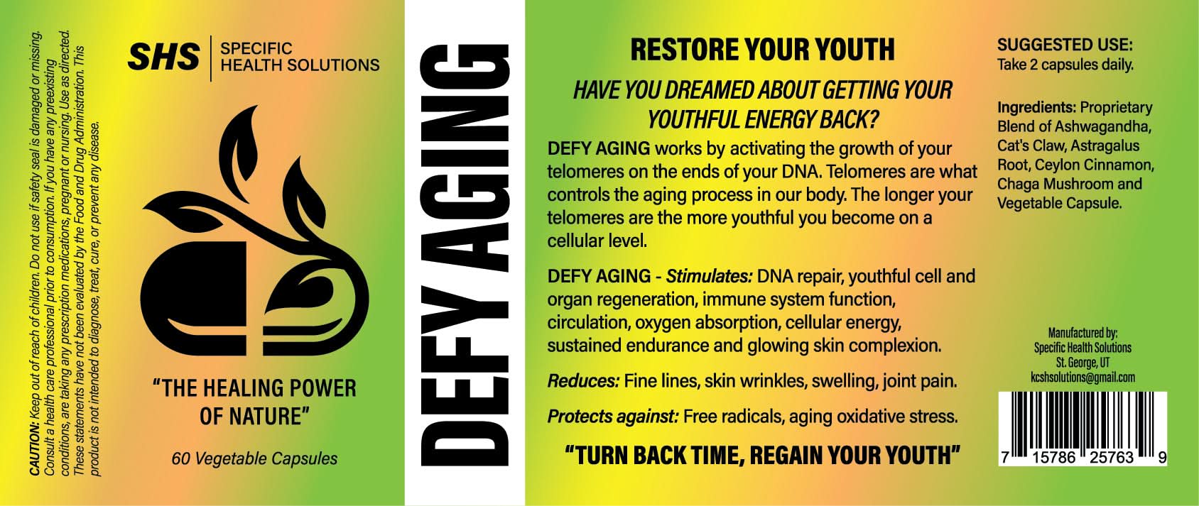 SHS Defy Aging / Anti-Aging Formula - 200mg - 60 Vegetable Capsules