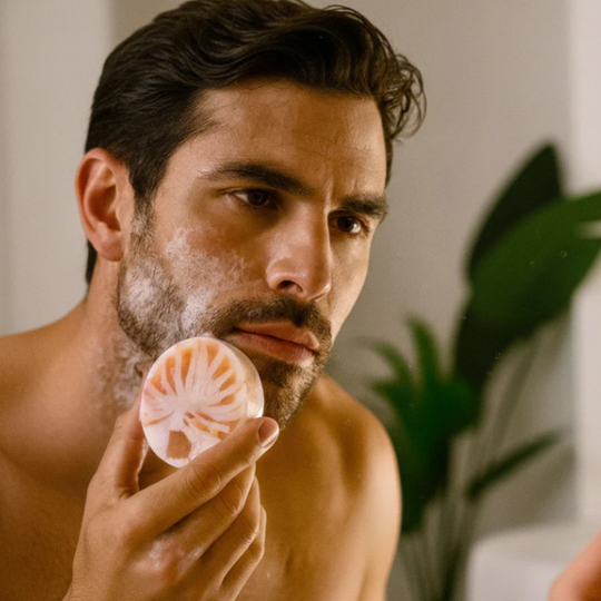 Man using the EtoSun Golden Aura Beauty Bar Soap