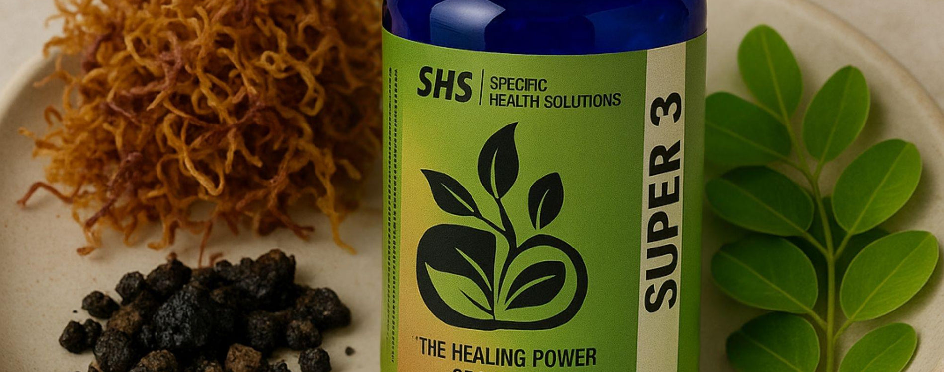 SHS Specific Health Solutions The Healing Power of Nature Super 3 Vegetable Capsules 60 vegetable capsules ( Irish Sea Moss, Shilajit, and Moringa )
