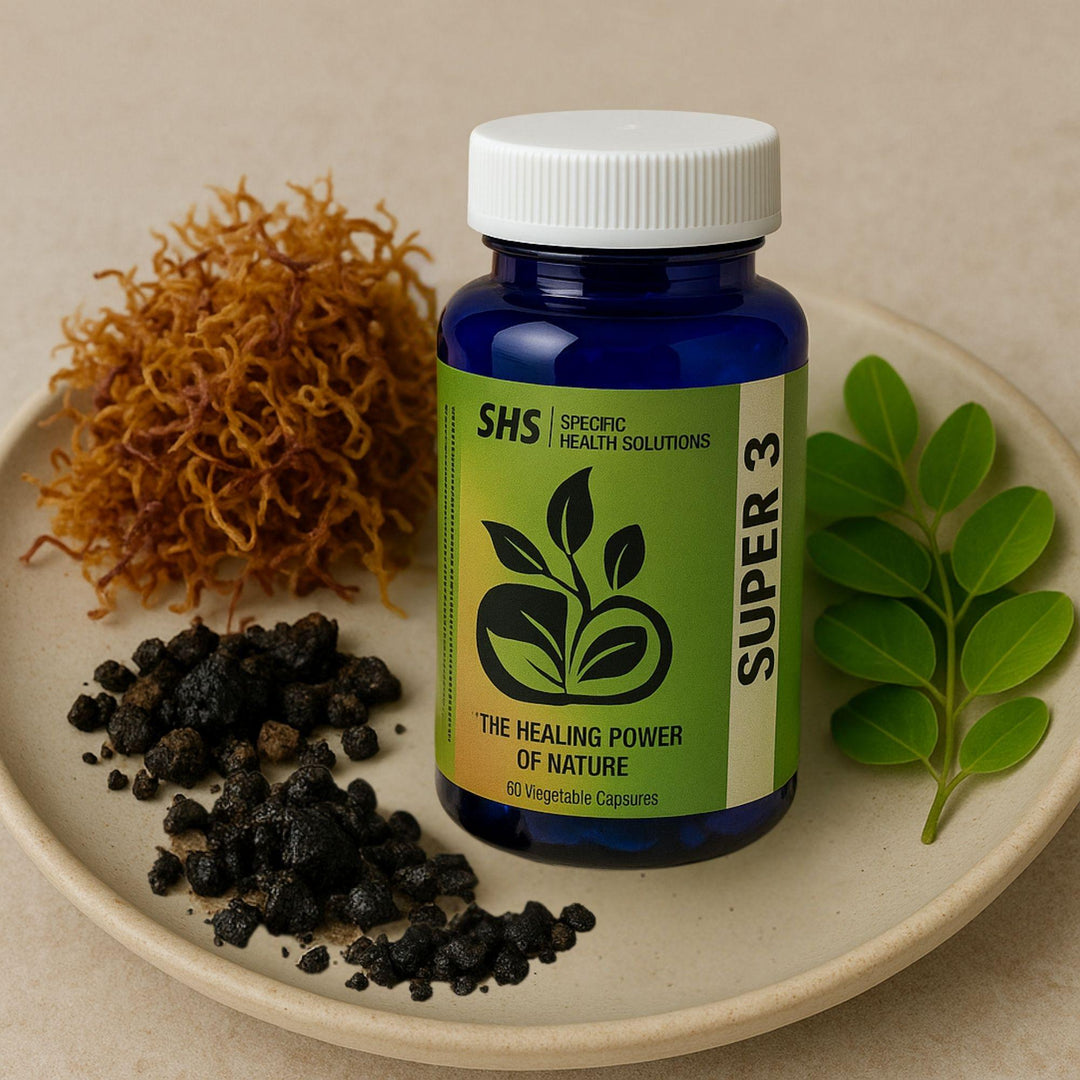 SHS Specific Health Solutions The Healing Power of Nature Super 3 Vegetable Capsules 60 vegetable capsules ( Irish Sea Moss, Shilajit, and Moringa )