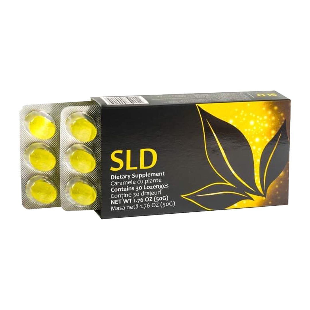 SLD (SLIDE) DNA Lozenge Drops by APLGO.  Box of product is open showing the lozenges that are a yellowish color.