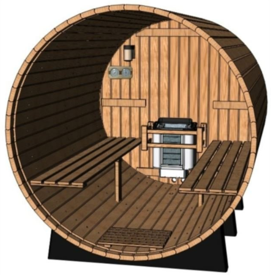 Canadian Red Cedar Barrel Outdoor Wet Dry Swedish Sauna 8FT with 9KW Heater Upgrade for  6-8 Persons