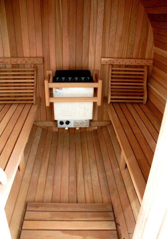 Canadian Pine Wood Barrel Sauna 8 Ft– Wet & Dry Traditional Swedish Steam Spa | Harvia 9KW Electric Heater Upgrade | Heats Up to 200°F