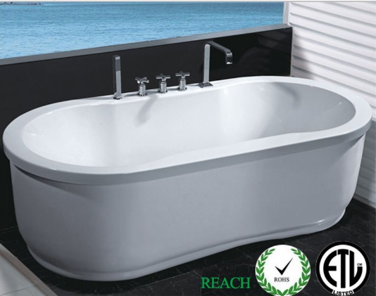 Hydrotherapy Whirlpool Jetted Bathtub – Freestanding Indoor Soaking Spa Tub with Jets, Shower Wand & Faucet - White