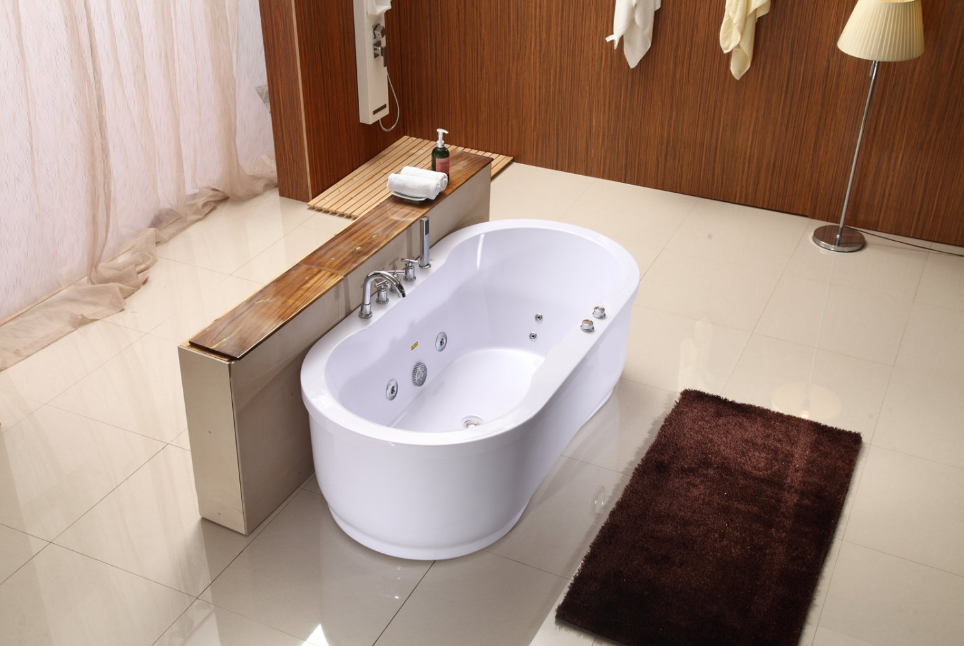 Hydrotherapy Whirlpool Jetted Bathtub – Freestanding Indoor Soaking Spa Tub with Jets, Shower Wand & Faucet - White
