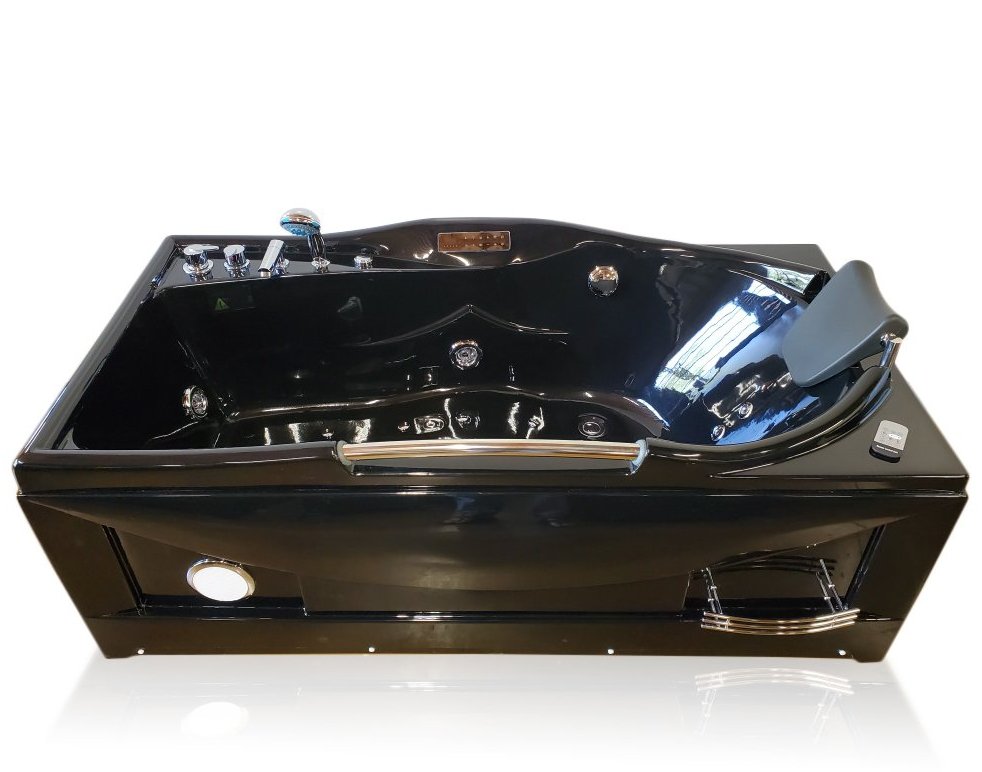 Hydrotherapy Computerized Whirlpool Jetted Bathtub Spa with Bluetooth Control & Heater – Black ( 1 Person )