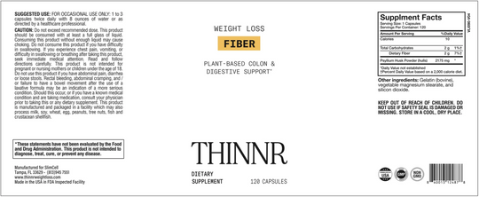 Thinnr Fiber – Plant-Based Fiber for Colon & Digestive  Support - 120 Capsules