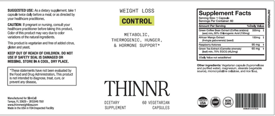 Thinnr Weight Maintenance + Detox Stack | Metabolic Support - 60 Veggie Capsules