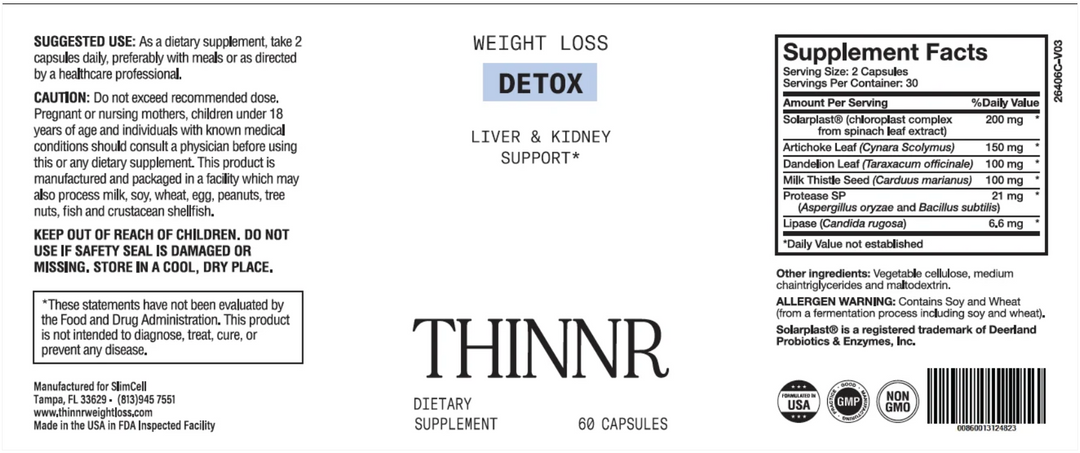 Thinnr Weight Maintenance + Detox Stack | Metabolic Support - 60 Veggie Capsules