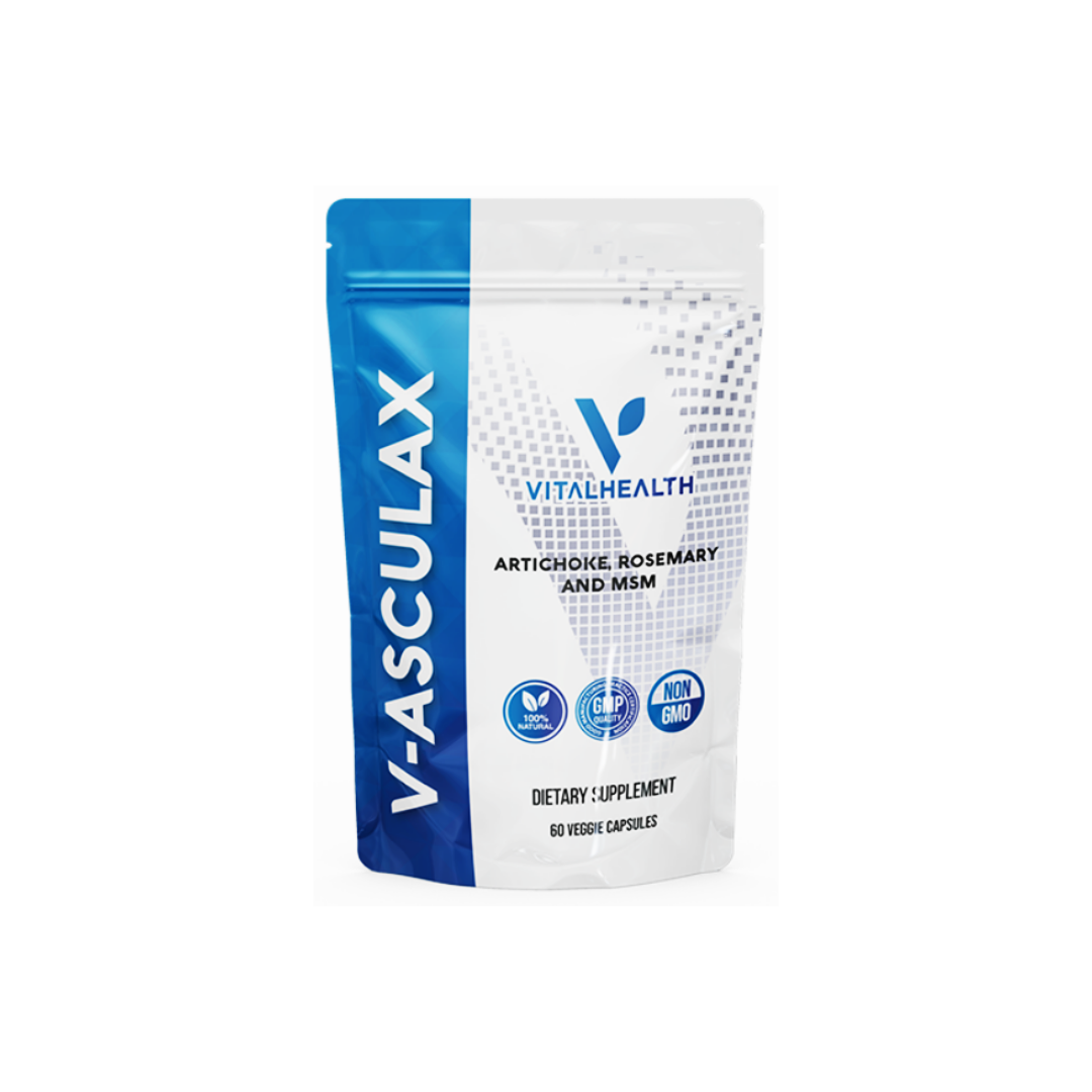 VITALHEALTH V-ASCULAX Artichoke, Rosemary, and MSM 100% Natural and Organic,  GMP Certified NON GMO Verfied Dietary Supplement 60 Veggie Capsules