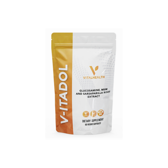 VITALHEALTH V-Itadol Glucosamine, MSM, and Sarsaparilla Root Extract GMP Cetified NON GMO Verfied and 100% Natural & Organic