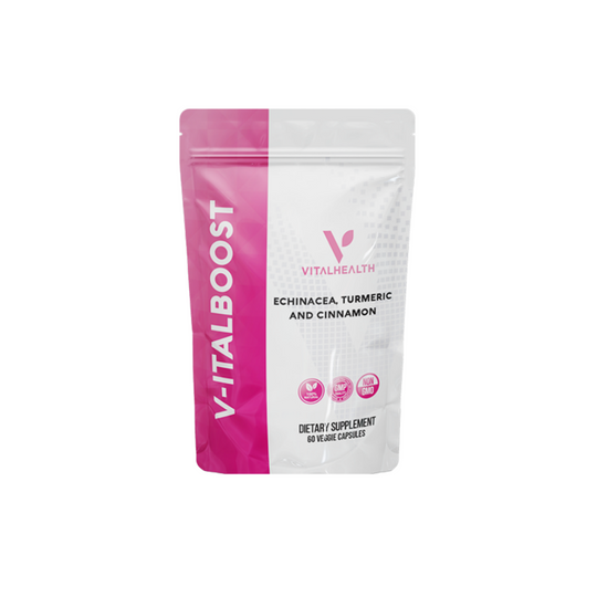 VITALHEALTH V-Italboost Echinacea, Tumeric, and Cinnamon: 100% Natural and Organic, Good Manufacturing Practice Certified NON GMO Verified Dietary Supplement 60 Veggie Capsules