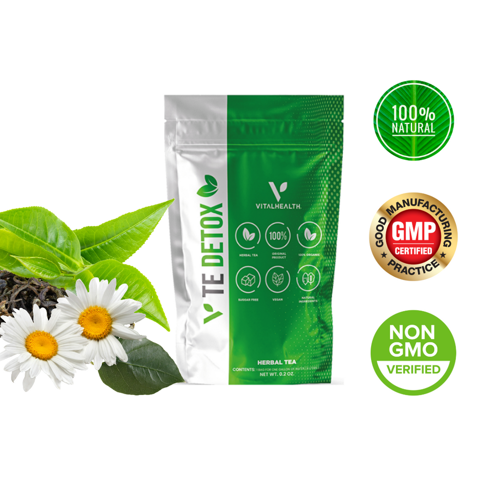 VITALHEALTH V-TE Detox Herbal Tea GMP Certified Non GMO Verified Vegan 100% Organic & Natural Ingredients