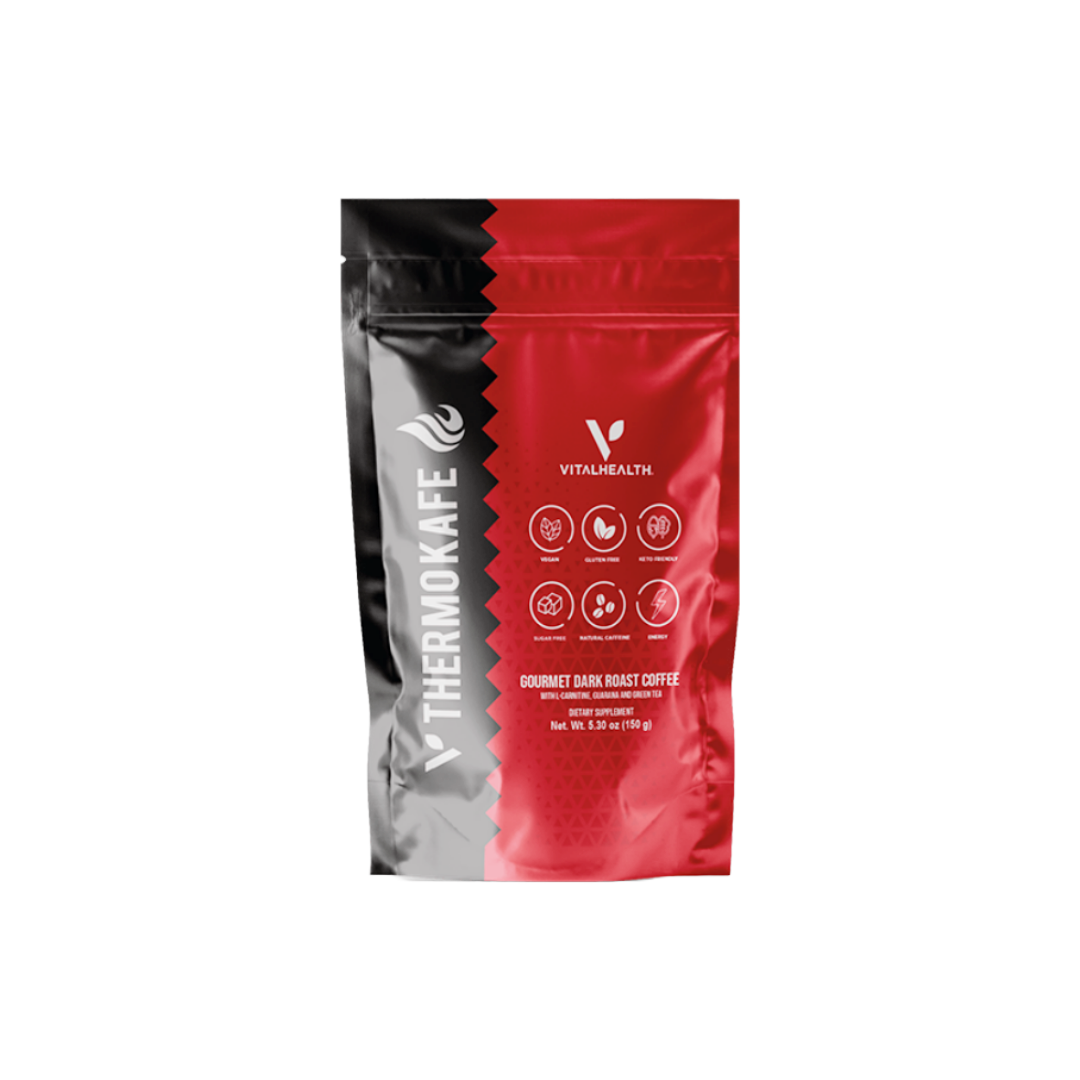 VITALHEALTH Thermokafe Vigan, Gluten Free, Sugar Free, 100% Natural Caffene, Energy,  Good Manufacturing practie. NON GMO Verified Gourmet Dark Roast Coffee with L-Carnitine, Guarana and Green Tea Dietary Supplement  15  g