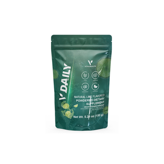 VITALHEALTH V-Daily Natural Lime Flavored Powdered Dietary Supplement  Multivitamin Powder 150g  NON GMO, 100% Natural GMP Certified