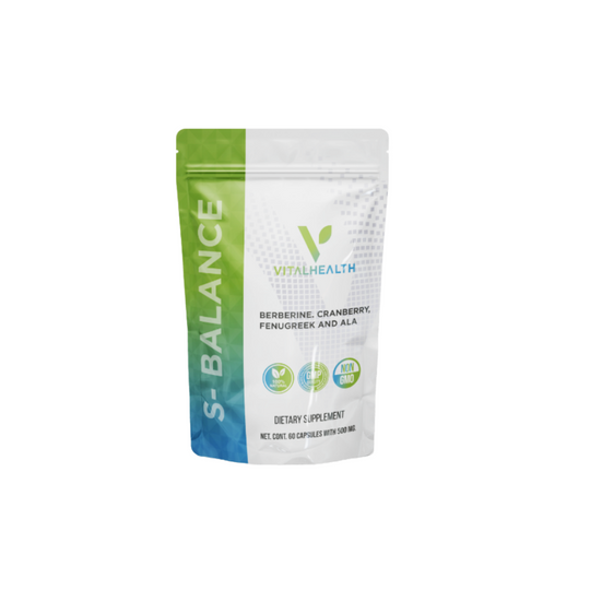 VITALHEALTH S-Balance Berberine, Cranberry, Fenugreek and ALA Dietary Supplement 60 Capsules with 500 mg
