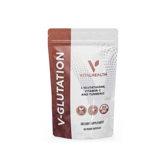 VITALHEALTH V-Glutation L-Glutathione Vitamin Cand Turmeric 100% Natural and Organic GMP Certified NON GMO Verified Dietary Supplement 60 Veggie Capsules