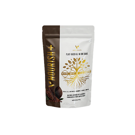 VitalHealth NourisH + Plant Based all in one shake Natural Chocolate Flavor Powdered Dietary Supplement 