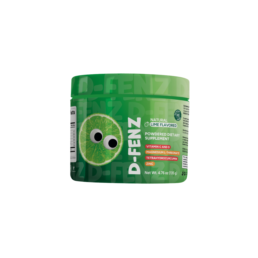 D-Fenz Natural Lime Flavored Powdered Dietary Supplement: Vitamin C and D, Magnesium L-Threonate,Tetrahydrocurcumin, Zinc Net Wt. 4.76 oz ( 135g)