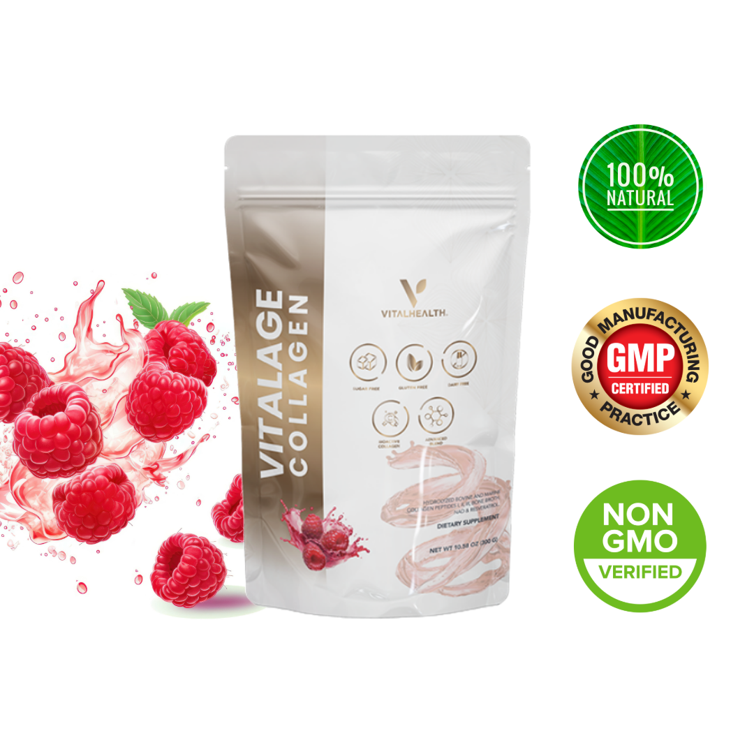 VITALHEALTH Vitalage Collagen 100% Natural Organic GMP Certified NON GMO Verified Gluten Free Vegan  Dietary Supplement 300 g