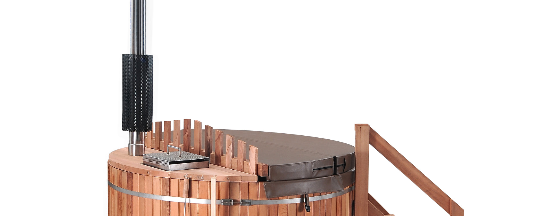 Canadian Red Cedar Wood Fired Outdoor Hot Tub Spa - Internal Heater