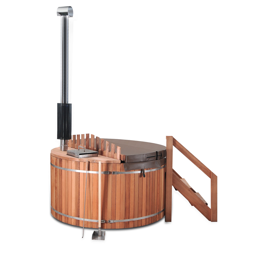 Canadian Red Cedar Wood Fired Outdoor Hot Tub Spa - Internal Heater