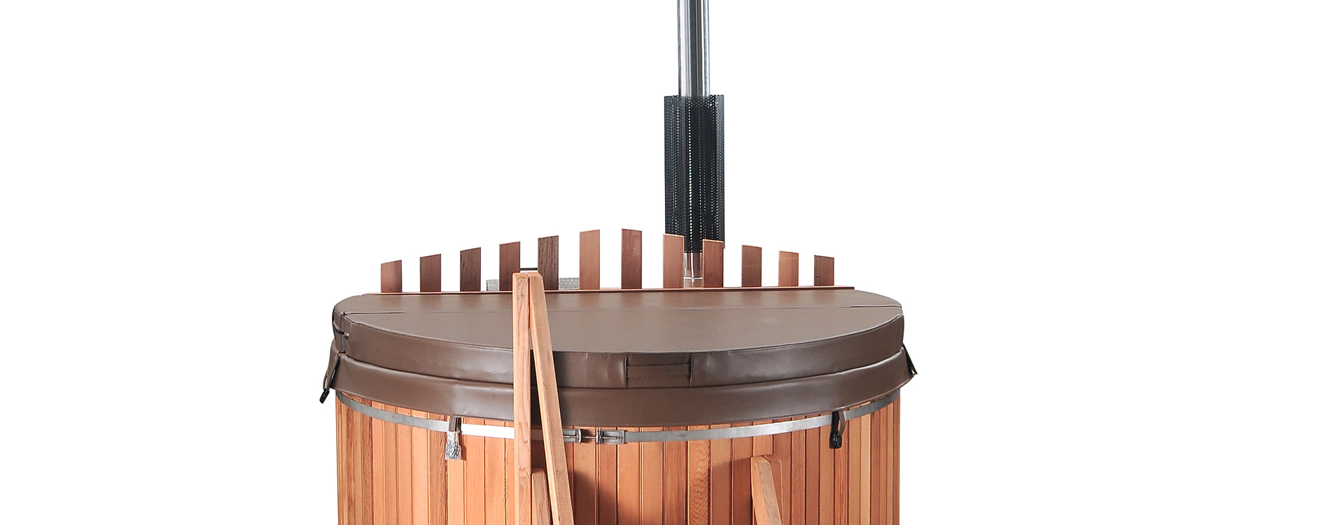 Canadian Red Cedar Wood Fired Outdoor Hot Tub Spa - Internal Heater