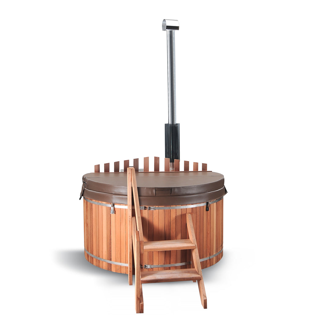 Canadian Red Cedar Wood Fired Outdoor Hot Tub Spa - Internal Heater