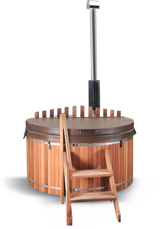 Canadian Red Cedar Wood Fired Outdoor Hot Tub Spa - Internal Heater