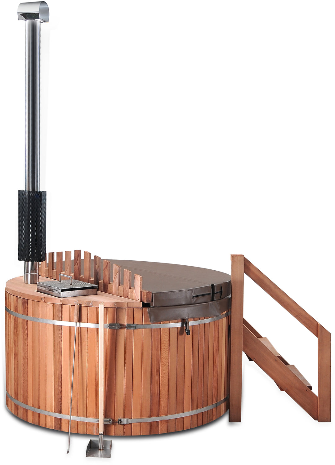 Canadian Red Cedar Wood Fired Outdoor Hot Tub Spa - Internal Heater