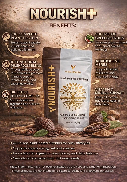 VITALHEALTH NOURISH+ | Premium All-In-One Superfood Protein Shake - 600g