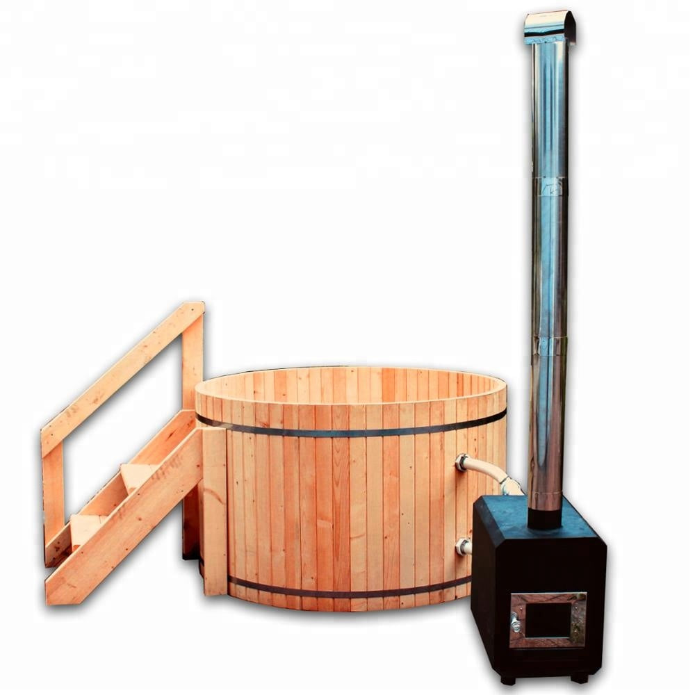 Canadian Red Cedar Wood Fired Outdoor Hot Tub Spa - External Heater