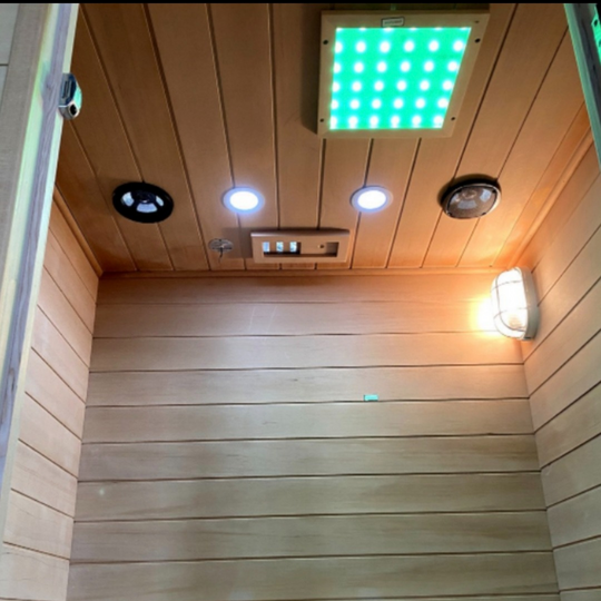 Canadian Hemlock OUTDOOR Wet/Dry Swedish Steam Traditional Sauna for 1 to 2 Persons - Interior