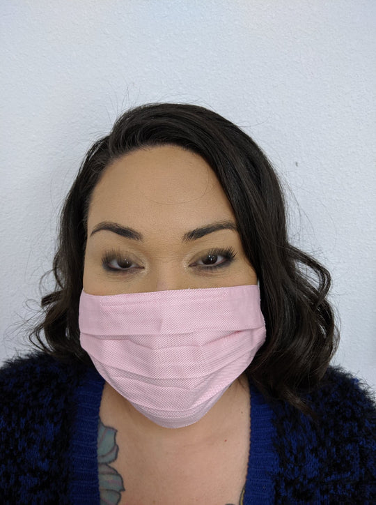 Woman Wearing Cotton Reversible Face Mask