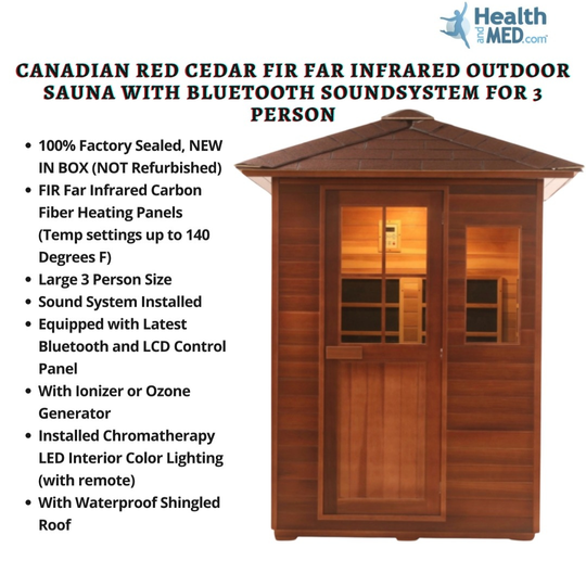 Canadian Red Cedar FIR Far Infrared Outdoor Sauna with Bluetooth Soundsystem for 3 Person