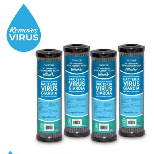 Sagan UltraFlo 10" Universal  Water Filter Replacements removes Virus, Bacteria, and Giardia.